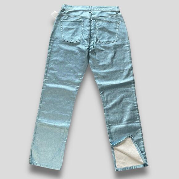 ASOS METALLIC Y2K RETRO VIBES BLUE BUTTON FLY JEANS STRAIGHT SIZE 30 32 - Picture 9 of 14